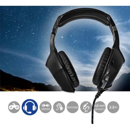 Auriculares LED Gaming con micrófono negro/azul