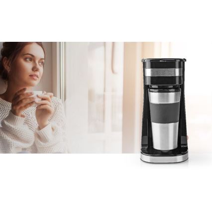Nedis KACM300FBK - Cafetera para una taza 0,4 l con vaso de viaje