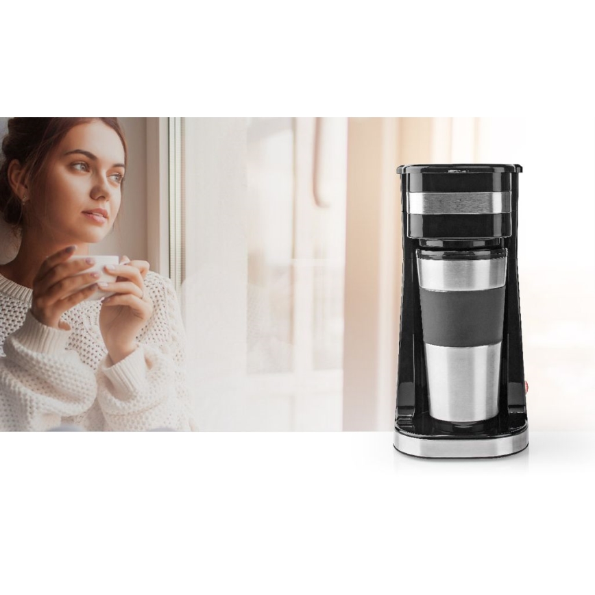 Nedis KACM300FBK - Cafetera para una taza 0,4 l con vaso de viaje