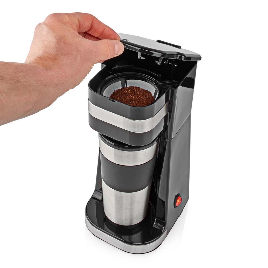 Nedis KACM300FBK - Cafetera para una taza 0,4 l con vaso de viaje