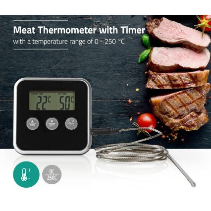 Termómetro para carne con pantalla y temporizador 0-250 °C 1xAAA