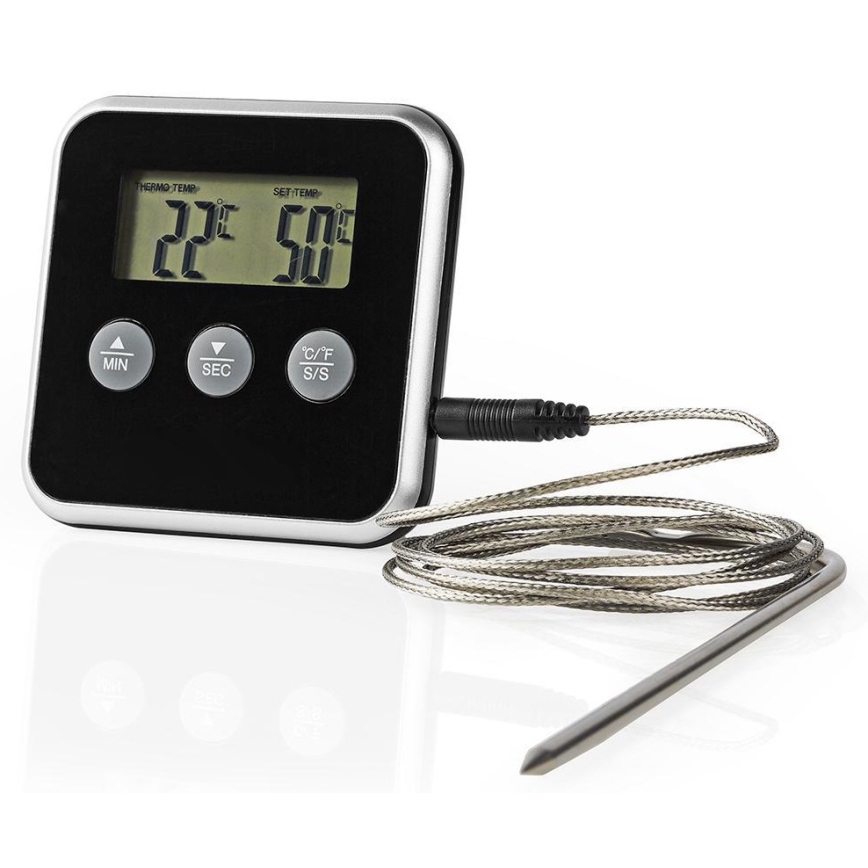 Termómetro para carne con pantalla y temporizador 0-250 °C 1xAAA