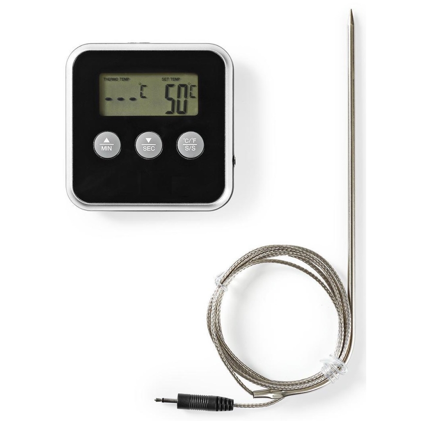 Termómetro para carne con pantalla y temporizador 0-250 °C 1xAAA