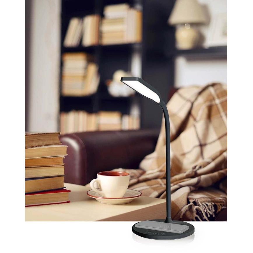 Lámpara de mesa LED flexible táctil regulable con carga inalámbrica de 15W Qi LED/5,5W/230V 2700-6500K negro