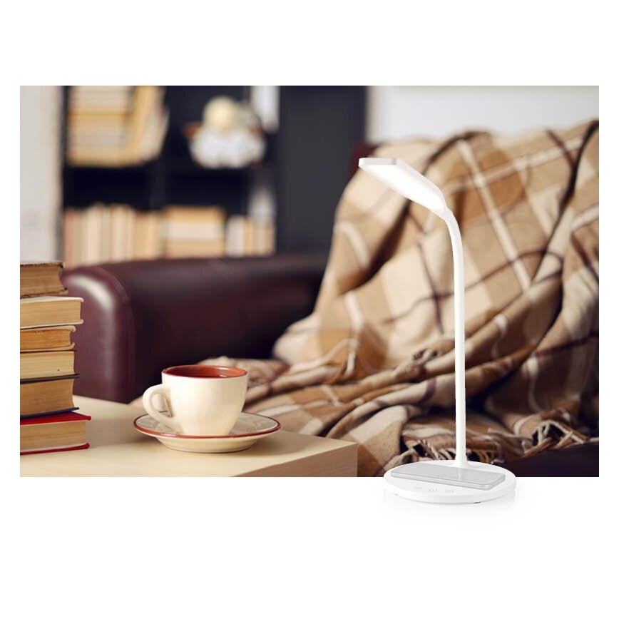 Lámpara de mesa LED flexible táctil regulable con carga inalámbrica de 15W Qi LED/5,5W/230V 2700-6500K blanco