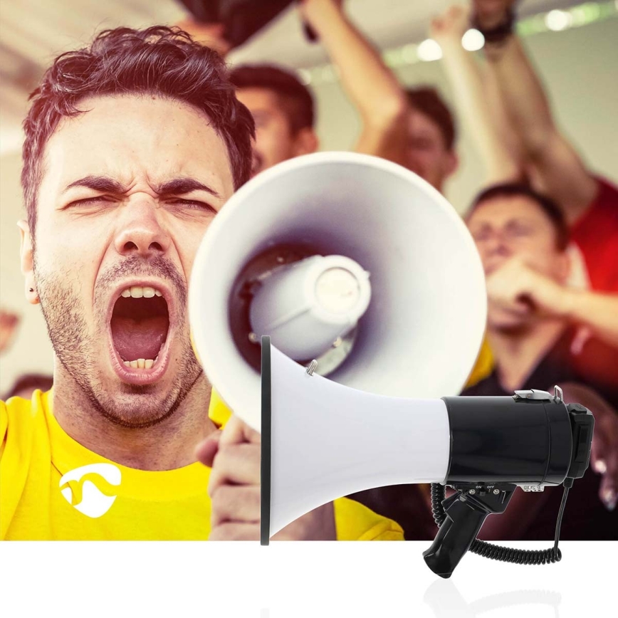 Megáfono con micrófono externo USB 25W/8xC blanco/negro