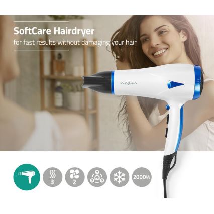 Secador de pelo 2en1 2000W/230V blanco/azul