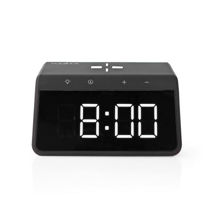 Despertador con pantalla LCD y cargador inalámbrico 15W/230V negro