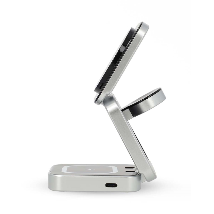 Cargador inlámbrico 3en1 15W plata