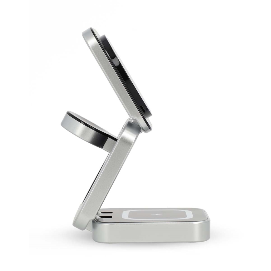 Cargador inlámbrico 3en1 15W plata