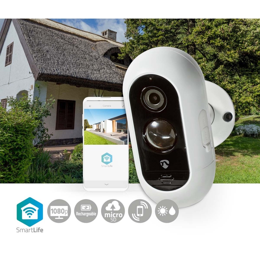 Cámara IP inteligente recargable para exteriores con sensor PIR Full HD 1080p 5V/5200mAh Wi-Fi IP65