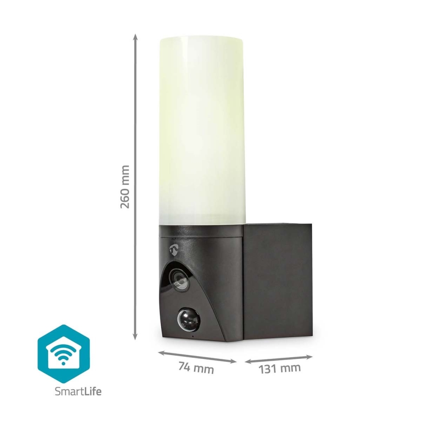 Nedis WIFICOL20BK - Cámara de exterior Full HD 1080p con iluminación LED Wi-Fi IP65