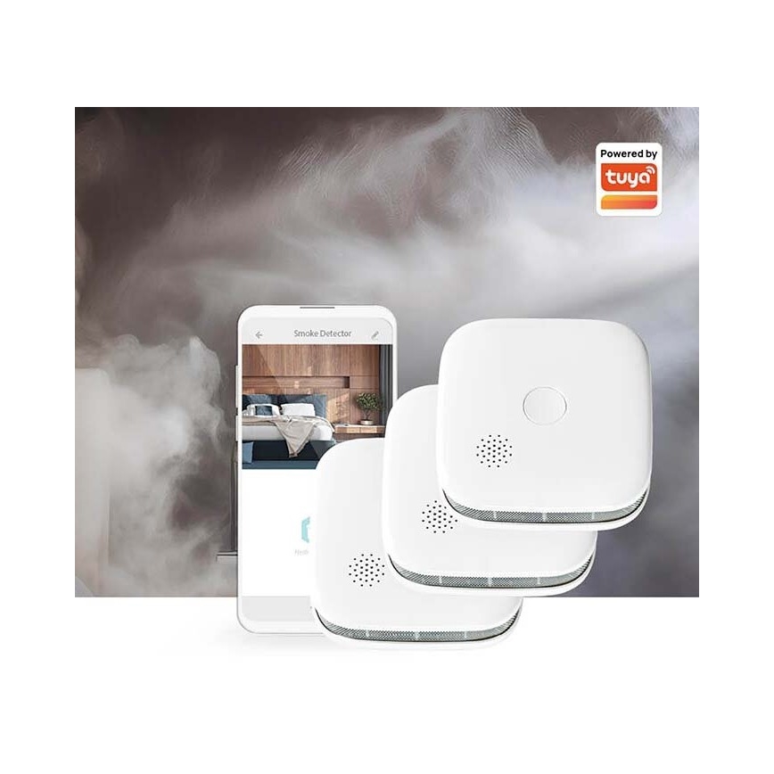 SET 3x Detector de humo SmartLife 3V/1xCR123A Wi-Fi Tuya