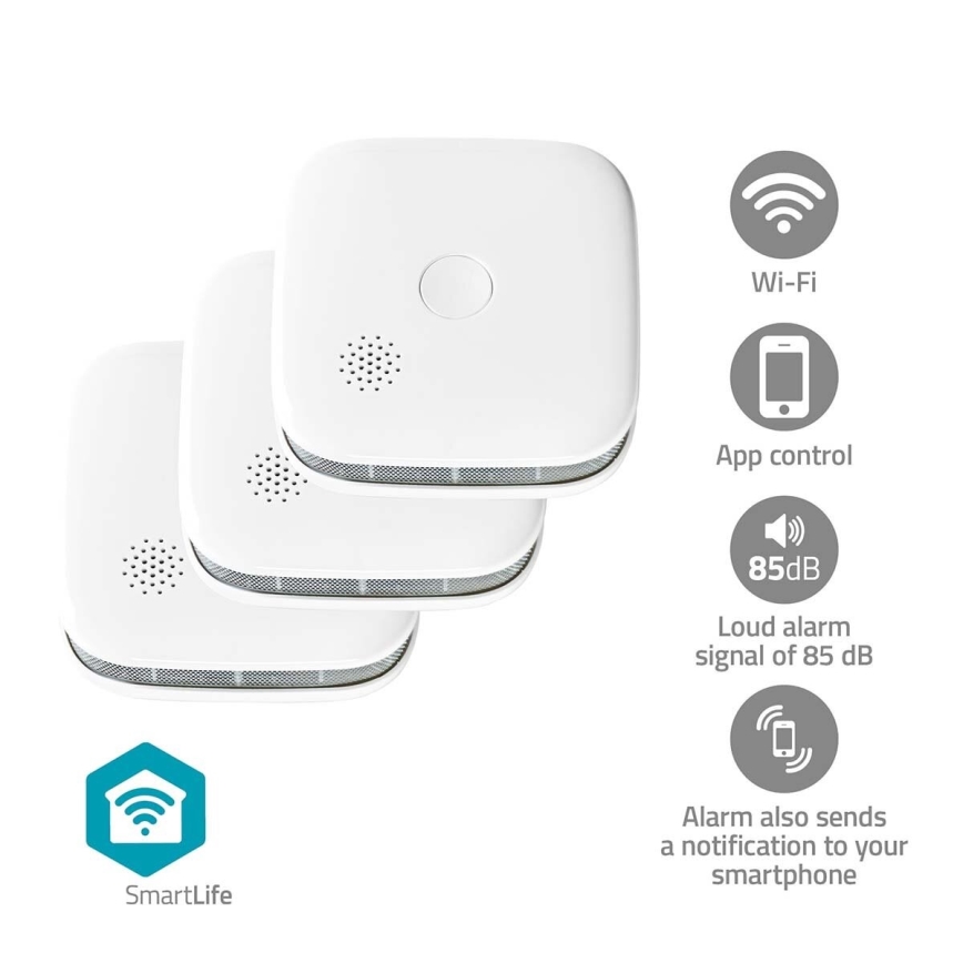 SET 3x Detector de humo SmartLife 3V/1xCR123A Wi-Fi Tuya