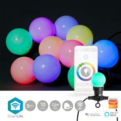 Cadena decorativa LED RGB 10xLED 12m IP65 Wi-Fi Tuya