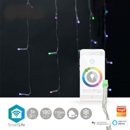 Cortina de Navidad LED RGB 180xLED/7 funciones 6m IP65 Wi-Fi Tuya