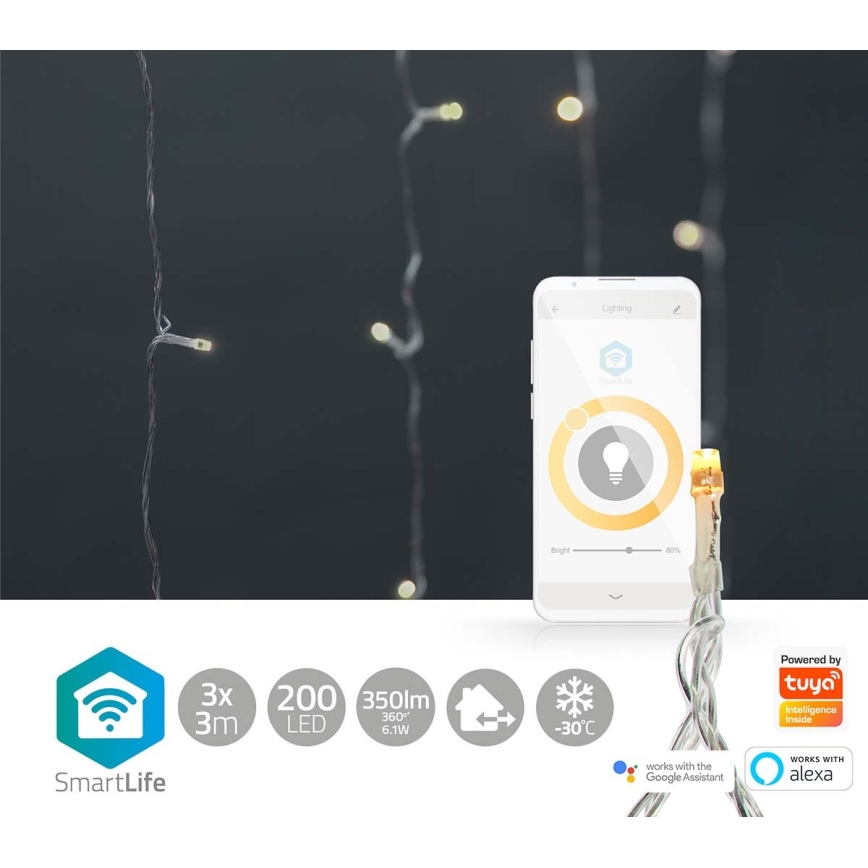 Cortina de Navidad LED 200xLED/8 funciones 6m IP65 Wi-Fi Tuya cálida