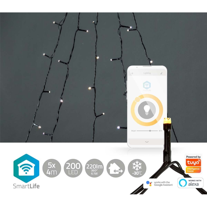 Cortina de Navidad LED para exteriores 200xLED/8 funciones 5x7m IP65 Wi-Fi Tuya