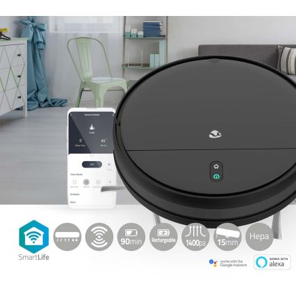 Robot aspirador inteligente Wi-Fi negro + mando a distancia