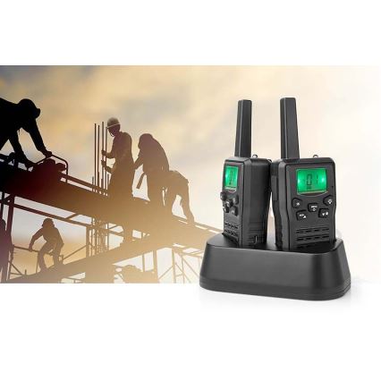 SET 2x Walkie-talkie recargable con luz LED 1300 mAh rango 10 km