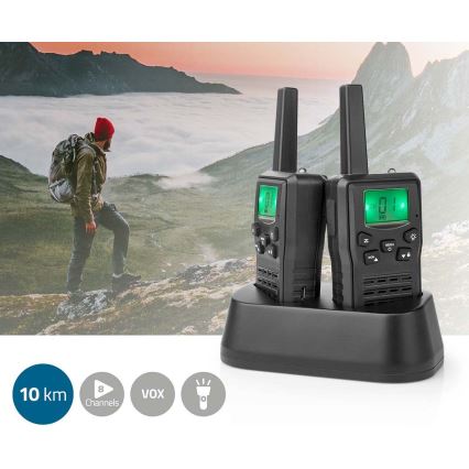 SET 2x Walkie-talkie recargable con luz LED 1300 mAh rango 10 km