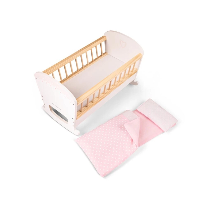 New Classic Toys - Cama de madera para muñecas rosa