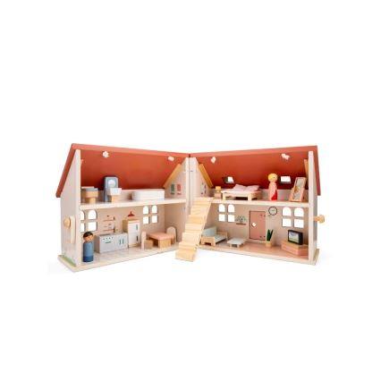 New Classic Toys -  Casa de muñecas de madera rojo