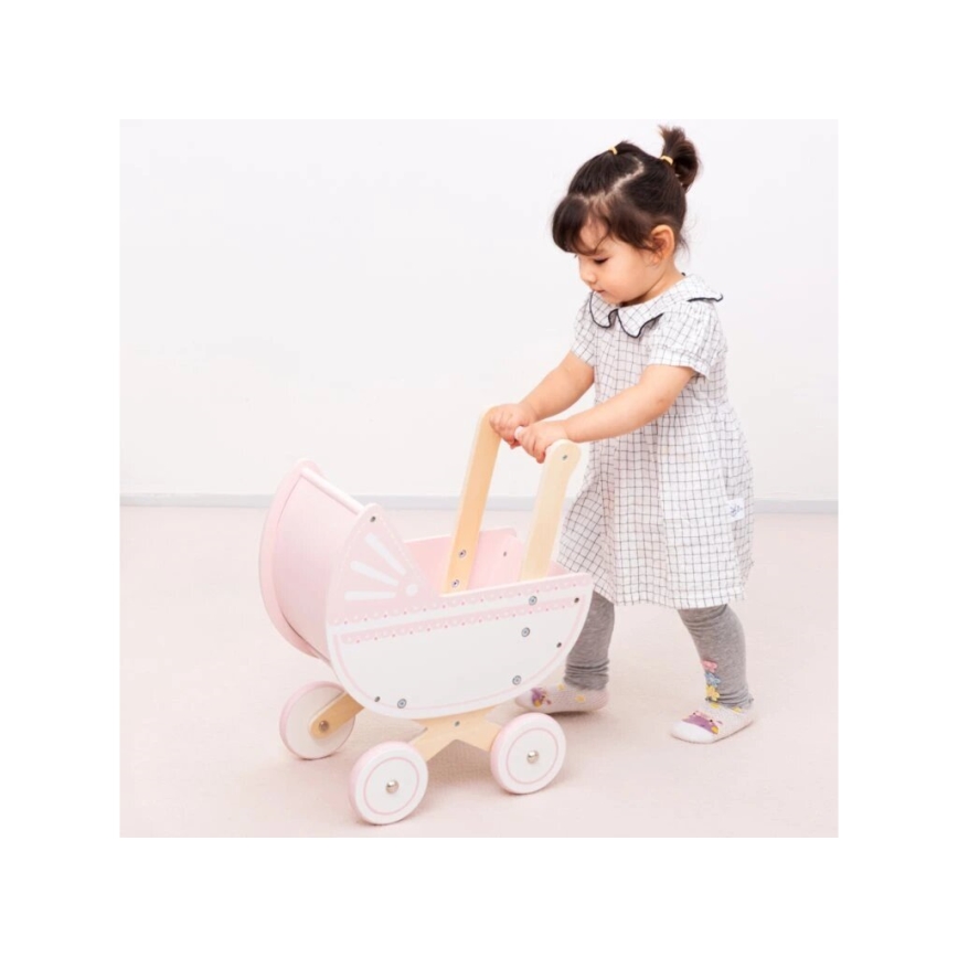 New Classic Toys - Cochecito de muñecas de madera rosa
