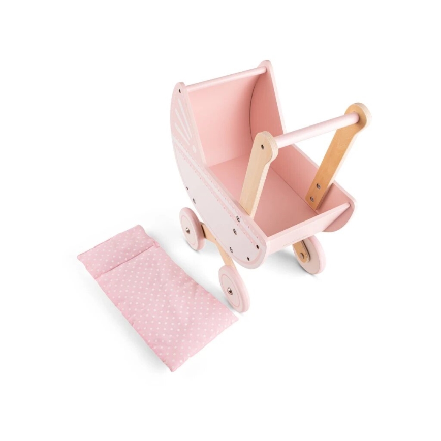 New Classic Toys - Cochecito de muñecas de madera rosa