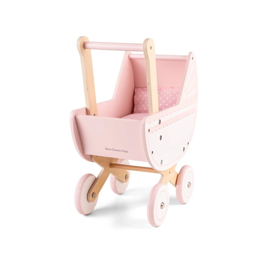 New Classic Toys - Cochecito de muñecas de madera rosa