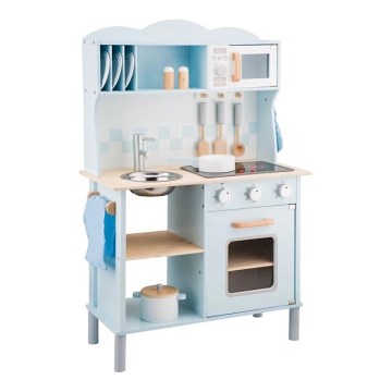 New Classic Toys - Cocina de madera con accesorios azul claro