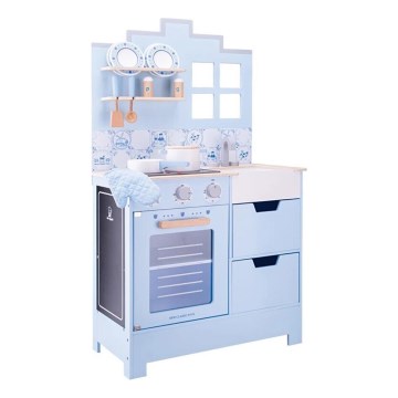 New Classic Toys - Cocina de madera con accesorios azul
