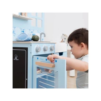 New Classic Toys - Cocina de madera con accesorios azul