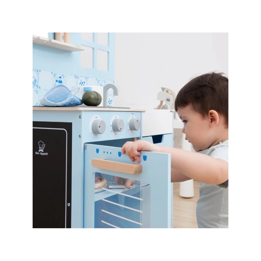 New Classic Toys - Cocina de madera con accesorios azul