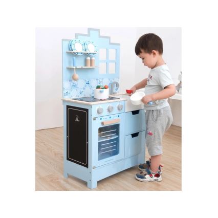 New Classic Toys - Cocina de madera con accesorios azul