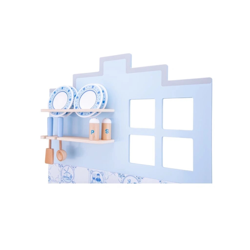 New Classic Toys - Cocina de madera con accesorios azul