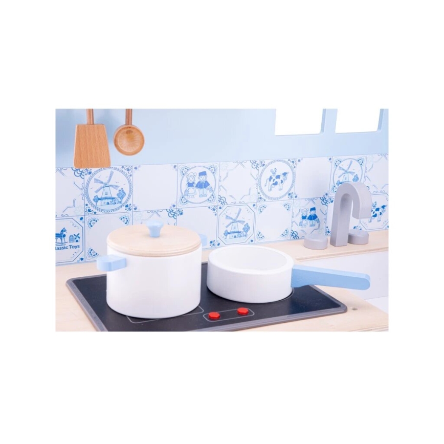 New Classic Toys - Cocina de madera con accesorios azul