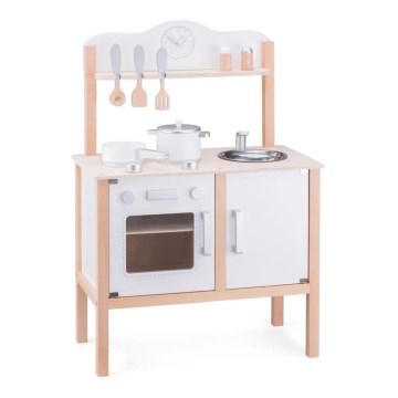 New Classic Toys - Cocina de madera con accesorios blanco/beige