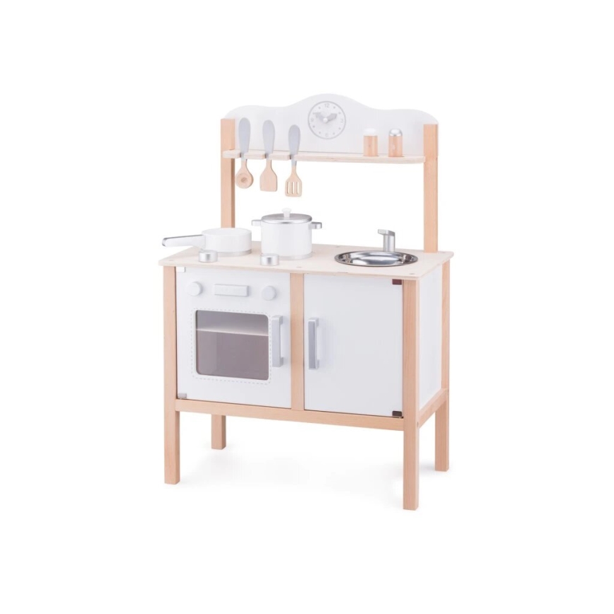 New Classic Toys - Cocina de madera con accesorios blanco/beige