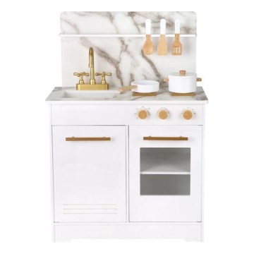 New Classic Toys - Cocina de madera con accesorios blanco/decoración de mármol