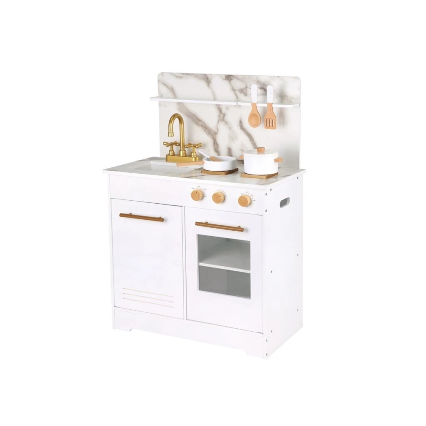 New Classic Toys - Cocina de madera con accesorios blanco/decoración de mármol