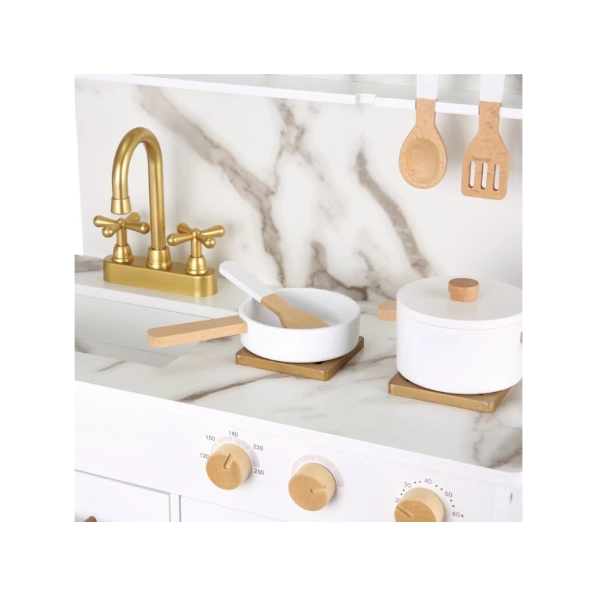 New Classic Toys - Cocina de madera con accesorios blanco/decoración de mármol