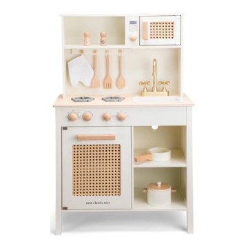New Classic Toys - Cocina de madera con accesorios blanco/ratán