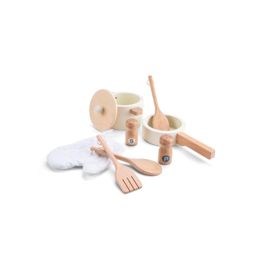 New Classic Toys - Cocina de madera con accesorios blanco/ratán