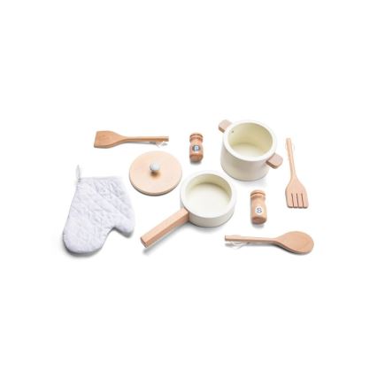 New Classic Toys - Cocina de madera con accesorios blanco/ratán