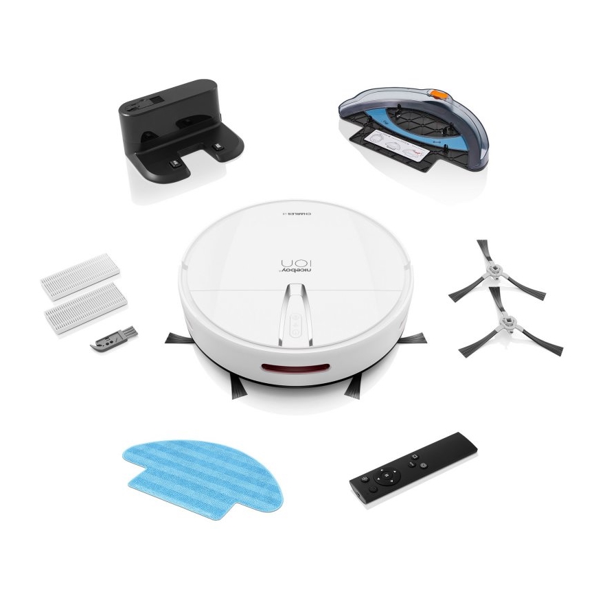 Niceboy ION Charles i4 - Robot aspirador inteligente 2en1 4400 mAh Wi-Fi blanco + control remoto