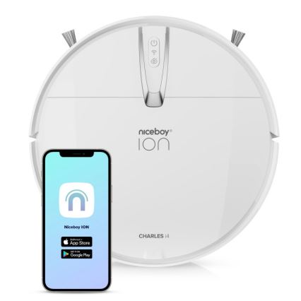 Niceboy ION Charles i4 - Robot aspirador inteligente 2en1 4400 mAh Wi-Fi blanco + control remoto