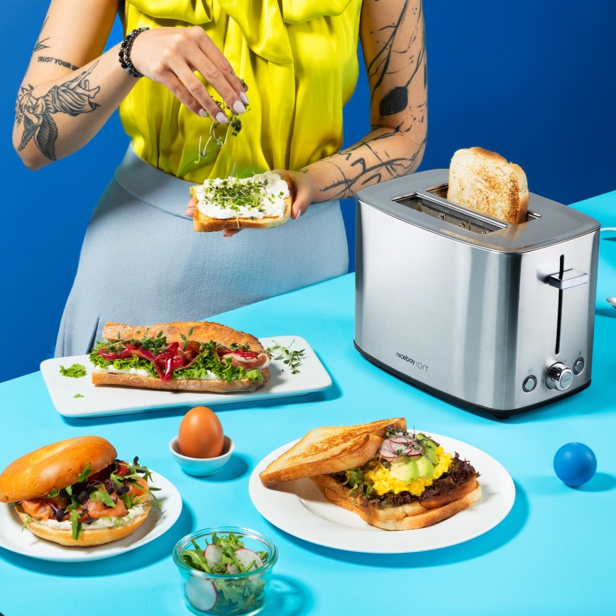 Niceboy ION Cruncher C4 - Tostadora con dos agujeros y asador 850W/230V acero inoxidable
