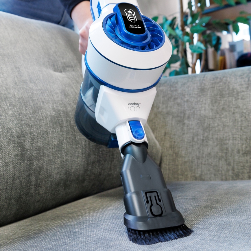 Niceboy ION Hurricane H5 - Aspiradora escoba sin cable 2en1 150W/2200 mAh blanco/azul