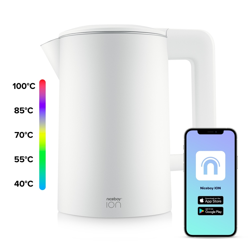 Niceboy ION SmartKettle - Hervidor inteligente con termorregulación 1,7 l 2200W/230V Wi-Fi blanco